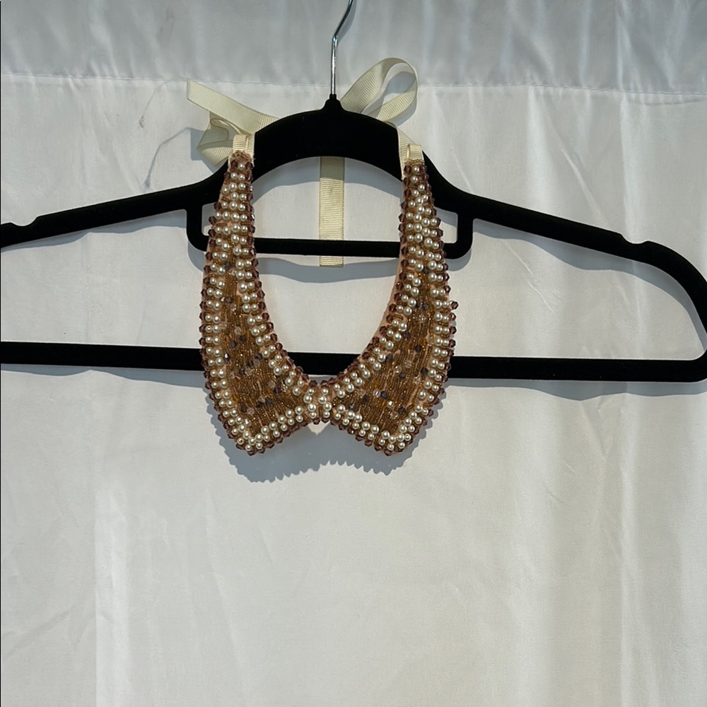 Tasha Gold and Cream Collar Necklace with Crystal Accents